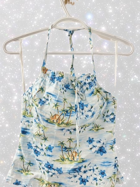 Tops - Tropical Blue Floral Halter Tank Top